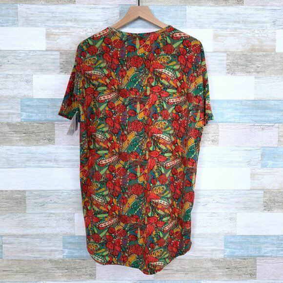 LuLaRoe Irma Tunic Top Red Green Floral Womens Size XXS 2XS NEW NWT - Picture 4 of 8